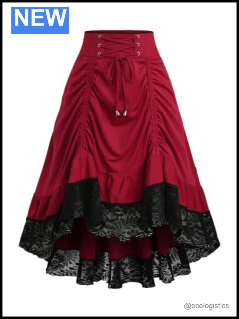 Plus Size Goth Steampunk High Low Midi A-Line Skirt, Elastic Waist